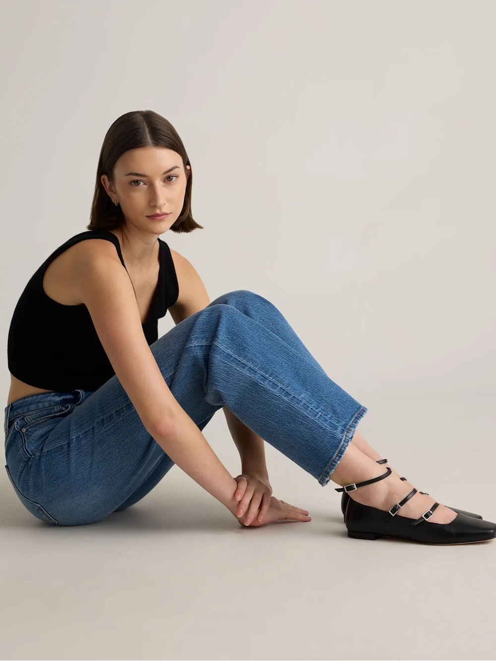 Quince Organic Cotton Blend Bella Stretch Relaxed Straight Jeans Atlantic Blue